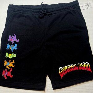 NEW - Grateful Dead Black Sweat Shorts - Size Medium (32-34) with Dancing Bears
